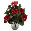 Nearly Natural Hibiscus with Fluted Vase Silk Flower Arrangement 1279